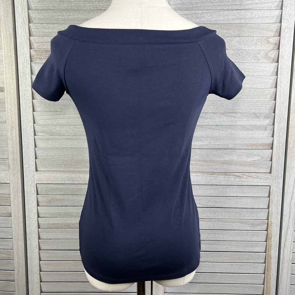 ANN TAYLOR Boatneck Tee Stretchy Cotton/Spandex Blend Navy Blue-XS - Picture 2 of 2